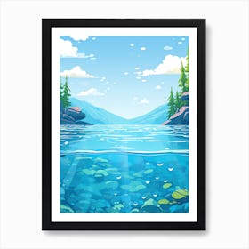 Crystal Clear Lake Cool Blues - Landscape Art Print