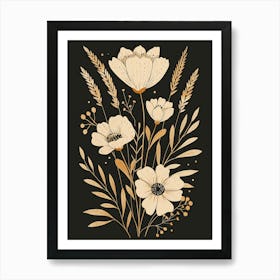 Gold Flowers Canvas Print Art Print