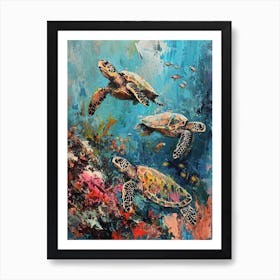 Colourful Impressionism Inspired Sea Turtles 3 Art Print