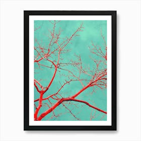 Red Tree Branches Against Blue Sky Art Print