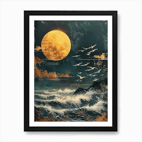 Full Moon Over The Ocean Art Print