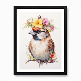 Bird With A Flower Crown House Sparrow 4 Art Print