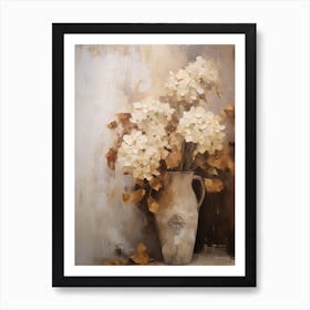 Hydrangea, Autumn Fall Flowers Sitting In A White Vase, Farmhouse Style 4 Art Print