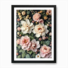 Roses And Peonies Art Print