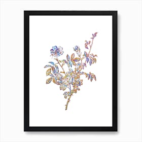 Stained Glass White Downy Rose Mosaic Botanical Illustration on White n.0163 Art Print