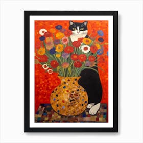 Anemone With A Cat 1 Art Nouveau Klimt Style Art Print
