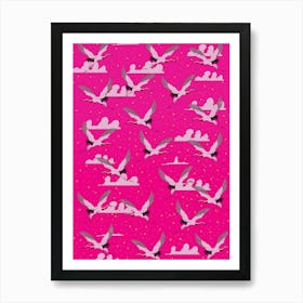 Japanese Pink Cranes Pattern Art Print