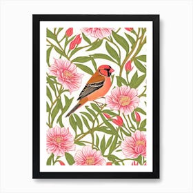 Finch 2 William Morris Style Bird Art Print