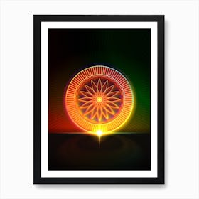 Neon Geometric Glyph in Watermelon Green and Red on Black n.0132 Art Print