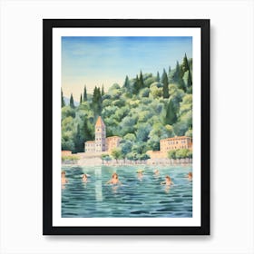 Swimming In Lake Como Italy 3 Watercolour Art Print