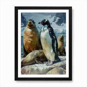 Adlie Penguin Sea Lion Island Oil Painting 1 Art Print
