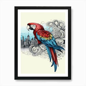 Saffron Parrot Cityscape Art Print