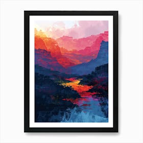 Sunset In The Mountains | Pixel Art Series 1 Art Print