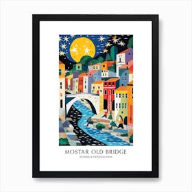 Mostar Old Bridge, Bosnia & Herzegovina Colourful 4 Travel Poster Art Print