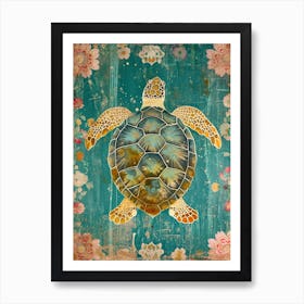 Sea Turtle Textured Collage 3 Art Print