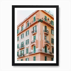 Pink Building With Green Shutters in Napoli, Italy | Colorful Travel Photography Art Print