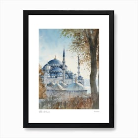 Blue Mosque, Istanbul 2 Watercolour Travel Poster Art Print