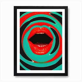 Red Mod Retro Lips Collage Green & Black Art Print