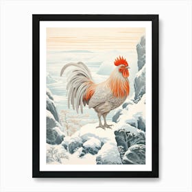 Winter Bird Painting Rooster 1 Art Print