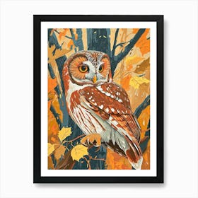 Northern Saw Whet Owl Relief Illustration 4 Art Print
