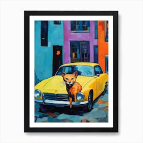 Volvo P1800  Vintage Car With A Cat, Matisse Style Painting Art Print