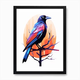 Colourful Geometric Bird Crow 4 Art Print