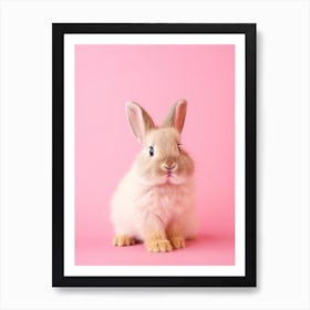 Cute Rabbit On Pink Background 1 Art Print