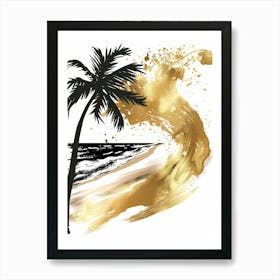 Gold Palm Tree On The Beach Art Print