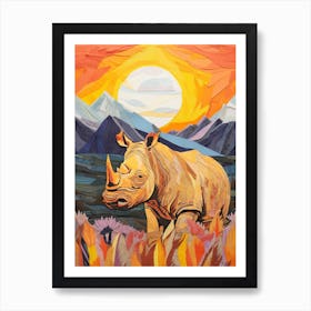 Rhino With The Sun Patchwork 1 Art Print