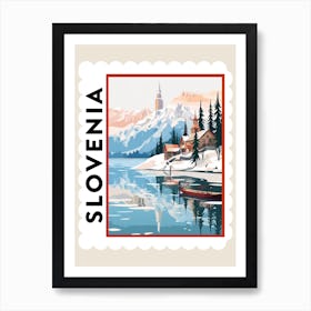 Retro Winter Stamp Poster Lake Bled Slovenia 1 Art Print