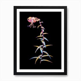 Stained Glass Tiger Lily Mosaic Botanical Illustration on Black n.0299 Art Print