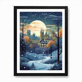 Winter Travel Night Illustration Edinburgh Scotland 2 Affiche