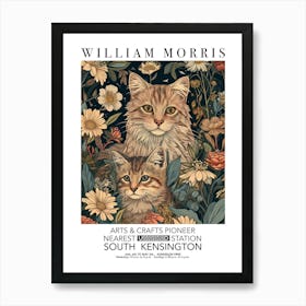 William Morris Print Cat Kitten Portrait Valentines Mothers Day Gift Botanical Art Print