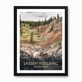 Lassen Volcanic National Park Watercolour Vintage Travel Poster 3 Art Print