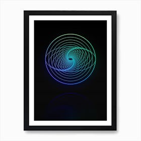 Neon Blue and Green Abstract Geometric Glyph on Black n.0302 Art Print