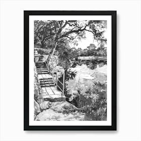 Hamilton Pool Preserve Austin Texas Black And White Watercolour 2 Art Print