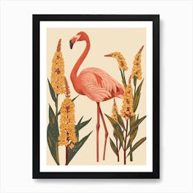 Andean Flamingo And Croton Plants Minimalist Illustration 1 Art Print