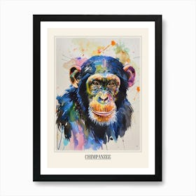 Chimpanzee Colourful Watercolour 2 Poster Art Print