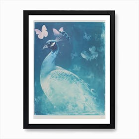 Peacock Turquoise Butterfly Cyanotype Inspired  1 Art Print