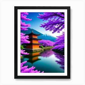 Fukui Pagoda Cherry Blossoms Mount Fuji Japan Art Print