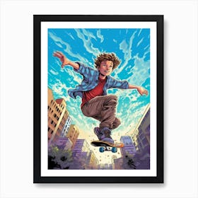 Skateboarding In Buenos Aires, Argentina Comic Style 3 Art Print