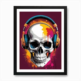 Skull With Headphones Pop Art (1) Art Print