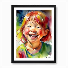 watercolor portrait of a joyful child 3 Art Print