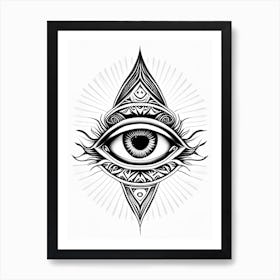 Transcendence, Symbol, Third Eye Simple Black & White Illustration 3 Art Print