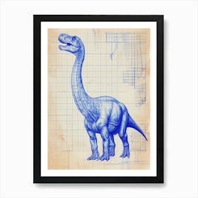 Edmontosaurus Dinosaur Blue Print Sketch 1 Art Print