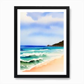 Burleigh Heads Beach, Australia Watercolour Art Print