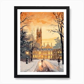 Winter Travel Night Illustration Oxford United Kingdom 3 Art Print