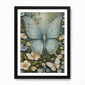 Blue Floral Butterfly Art Print