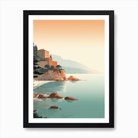 A Drawing Of Sveti Stefan Beach Montenegro Orange Tones 3 Art Print