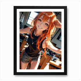 Anime Girl With Orange Hair Art Print